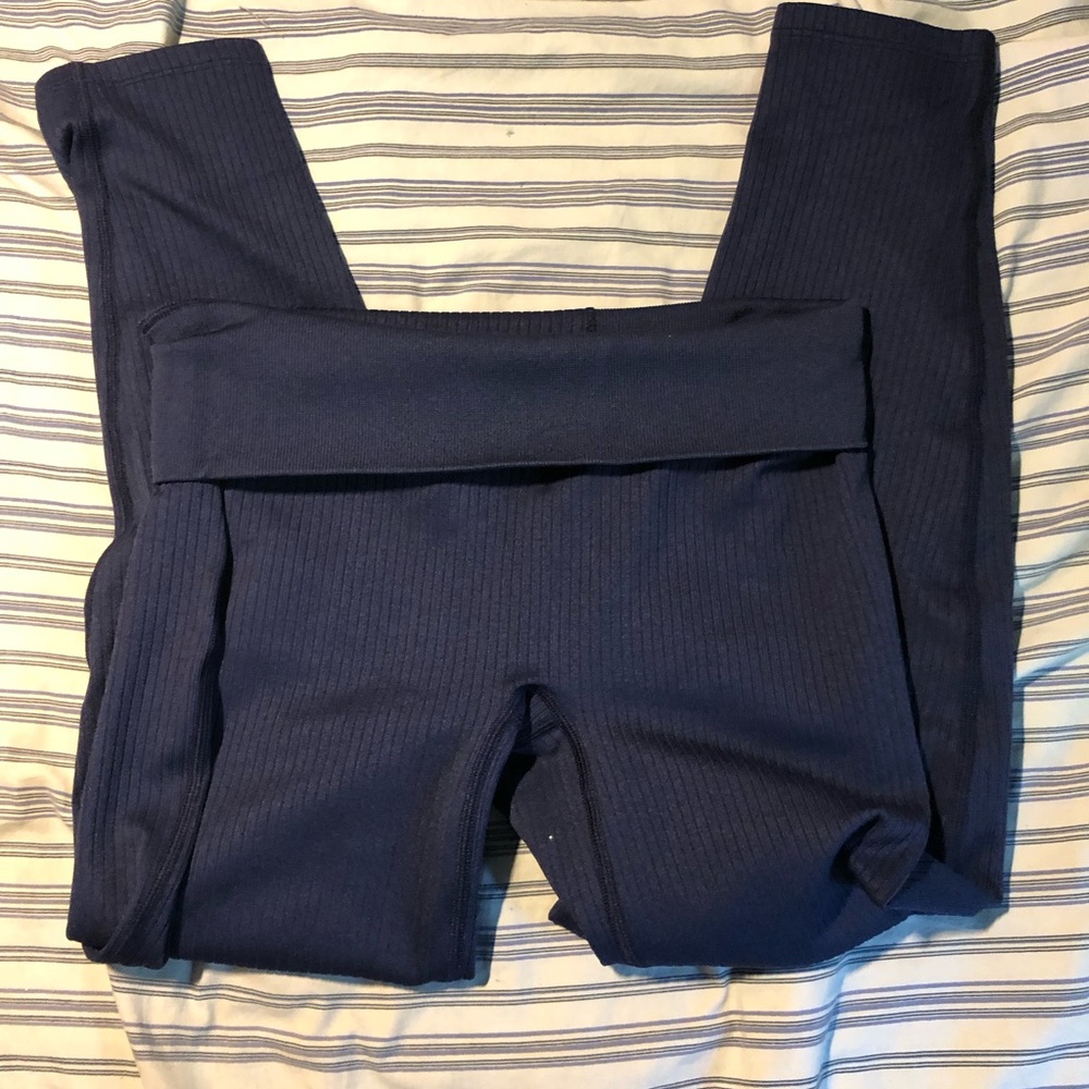 PINK Victoria's Secret Navy Ribbed Fold-Over Waistband Leggings